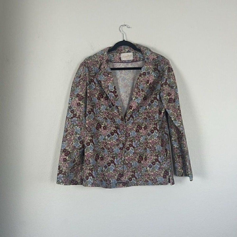 Vintage 70s Womens Custom Made By Shirli Blazer Multicolored Floral Jacket M/L